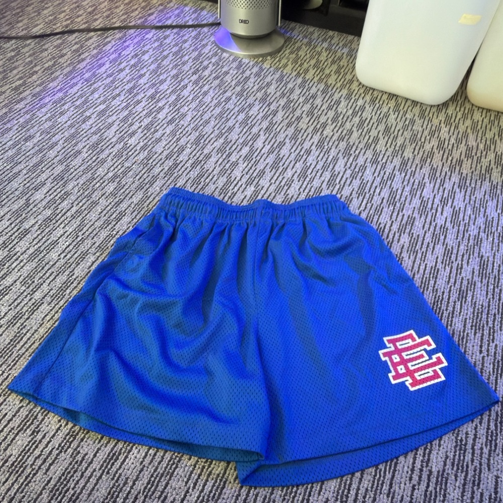 Eric Emanuel mesh shorts size XL worn Blue Mesh Shorts with Red/White Logo